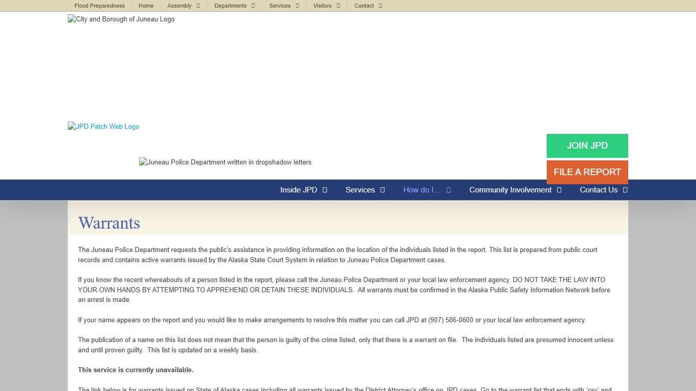 JPD – Warrants – City and Borough of Juneau